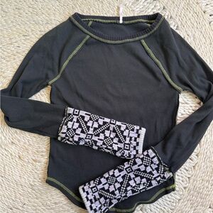 Free People Black and White Long Sleeve Top